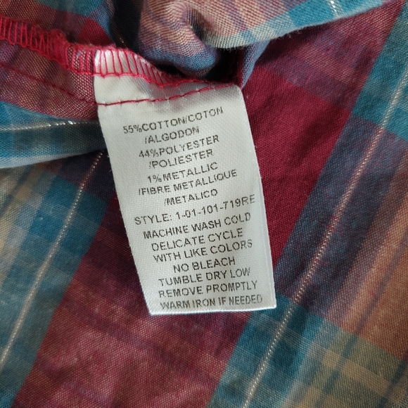 Roper Western Pearl Snap Shirt | Men's 2XL | Red & Blue Plaid Metallic - Picture 5 of 9